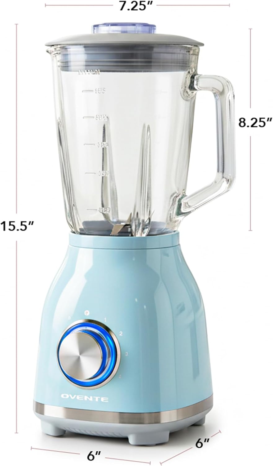 Liquidificador OVENTE Azul Claro 550W Jarra de Vidro 1,5L 4 Velocidades 110V