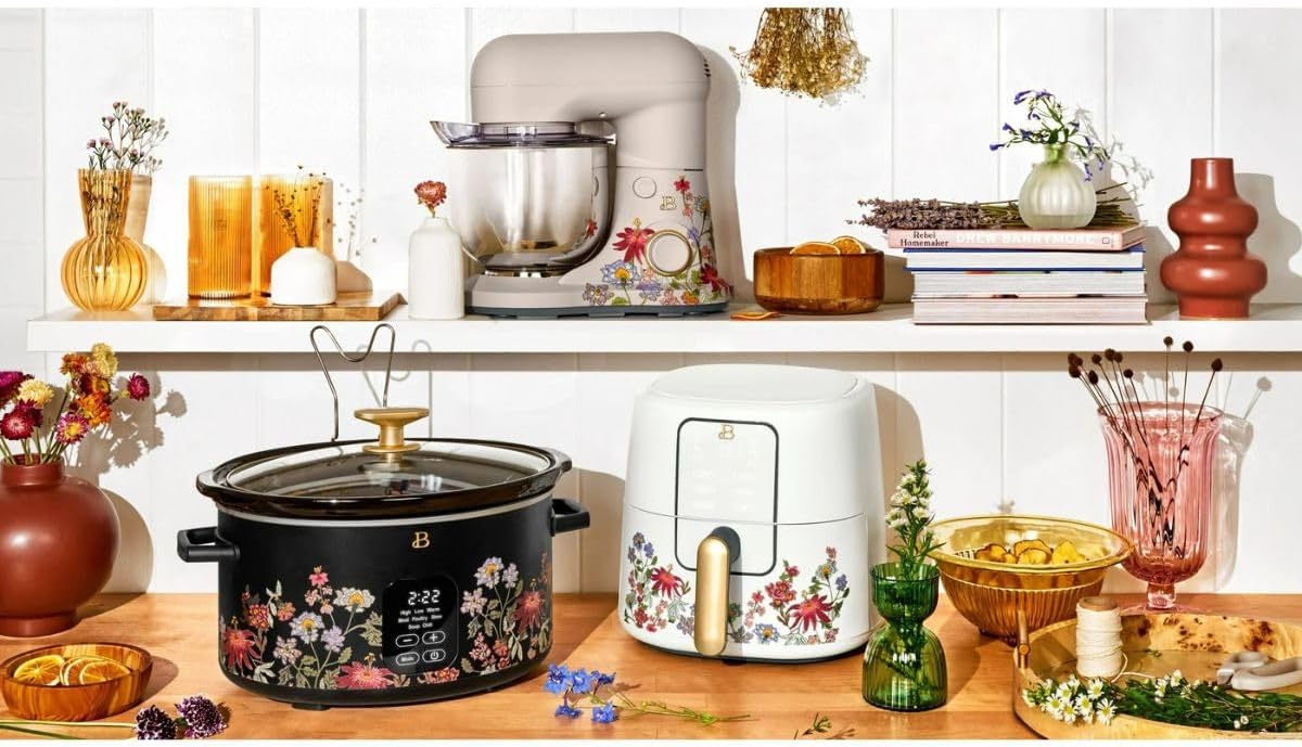 Air Fryer Digital 6L Beautiful Wildflower Porcini Taupe, TurboCrisp, 4 Funções, Display Touch, Cesto Antiad., 1750W, 110V