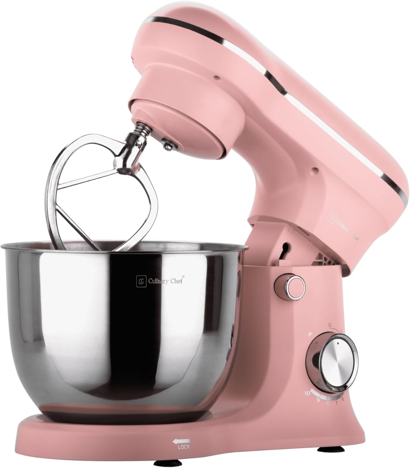 Batedeira Planetária Retrô CULINARY CHEF Rosa 8 Velocidades 4,5L 300W Bowl Inox Braço Basculante Antiderrapante 110V