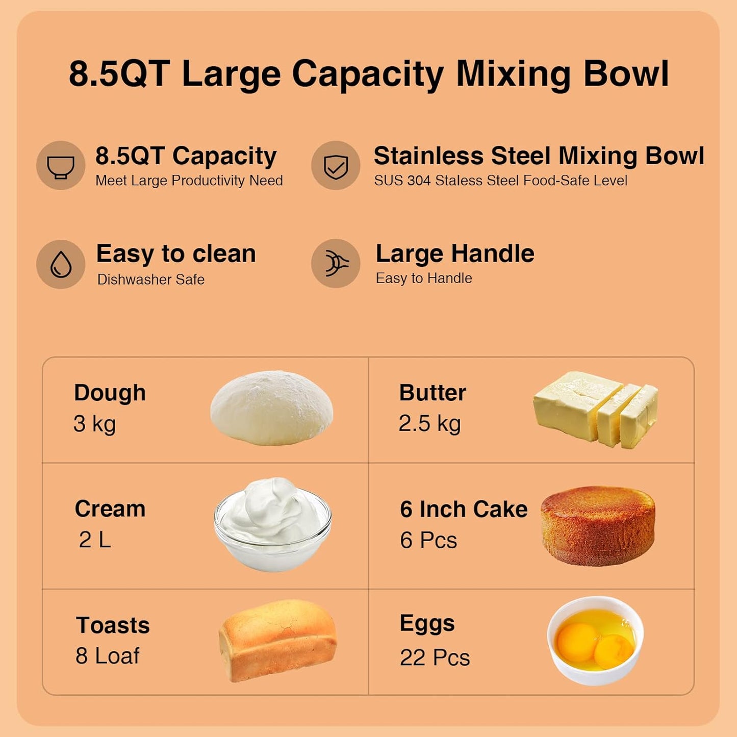 Batedeira Planetária KUCCU Prata 6 Velocidades 9,5L 660W Bowl Inox Duplo Cabo Tilt-Head Pulso Antiderrapante Lavável 110V