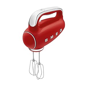 Batedeira Portátil SMEG Vermelho Retrô 9 Velocidades 220W Display LED Turbo Acessórios em Inox Bolsa de Armazenamento 110V