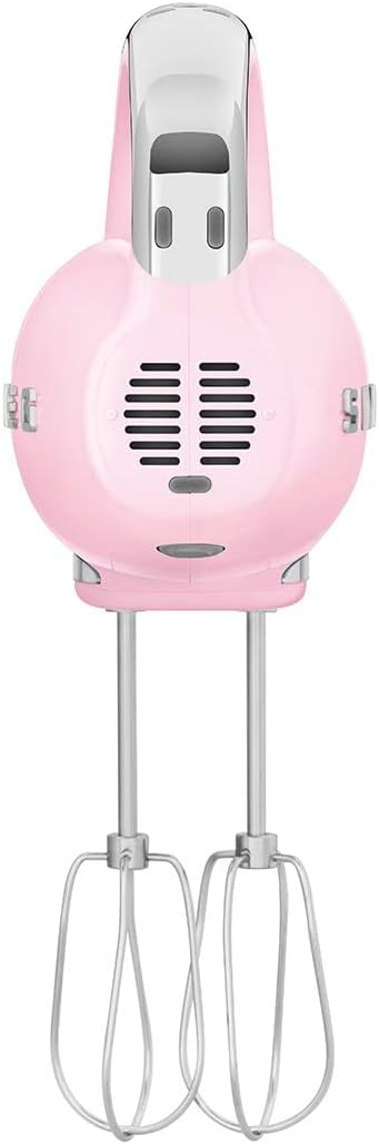 Batedeira Portátil SMEG Rosa Retrô 9 Velocidades 220W Display LED Turbo Acessórios em Inox Bolsa de Armazenamento 110V