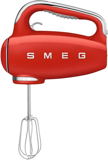 Batedeira Portátil SMEG Vermelho Retrô 9 Velocidades 220W Display LED Turbo Acessórios em Inox Bolsa de Armazenamento 110V