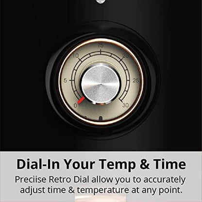 Fritadeira elétrica sem óleo Aria Air Fryers retrô preta, cesto cerâmico 1,9L, 800W, antiaderente, dials analógicos, fácil limpeza, 110V