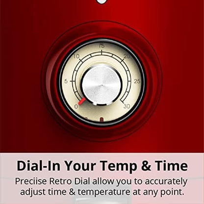 Fritadeira elétrica sem óleo Aria Air Fryers retrô vermelha, cesto cerâmico 1,9L, 800W, antiaderente, dials analógicos, fácil limpeza, 110V