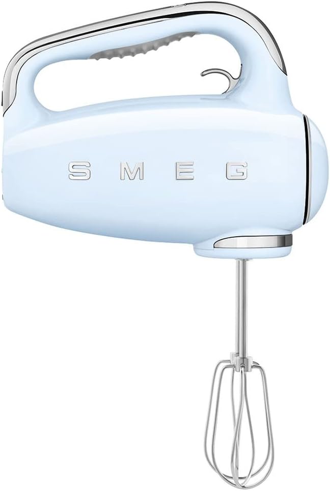 Batedeira Portátil SMEG Azul Retrô 9 Velocidades 220W Display LED Turbo Acessórios em Inox Bolsa de Armazenamento 110V