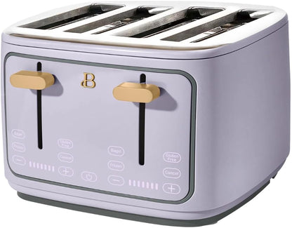 Torradeira elétrica de pão 4 fatias Beautiful Lavanda, 1800W, slots extralargos, display touch, funções bagel e congelados, aço inox, 110V