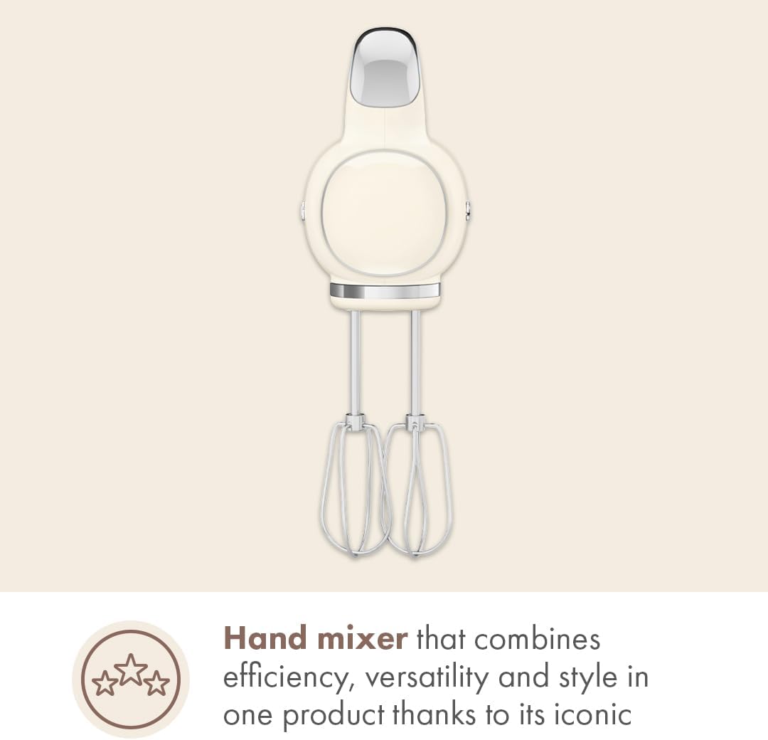 Batedeira Portátil SMEG Creme Retrô 9 Velocidades 220W Display LED Turbo Acessórios em Inox Bolsa de Armazenamento 110V