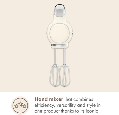 Batedeira Portátil SMEG Creme Retrô 9 Velocidades 220W Display LED Turbo Acessórios em Inox Bolsa de Armazenamento 110V