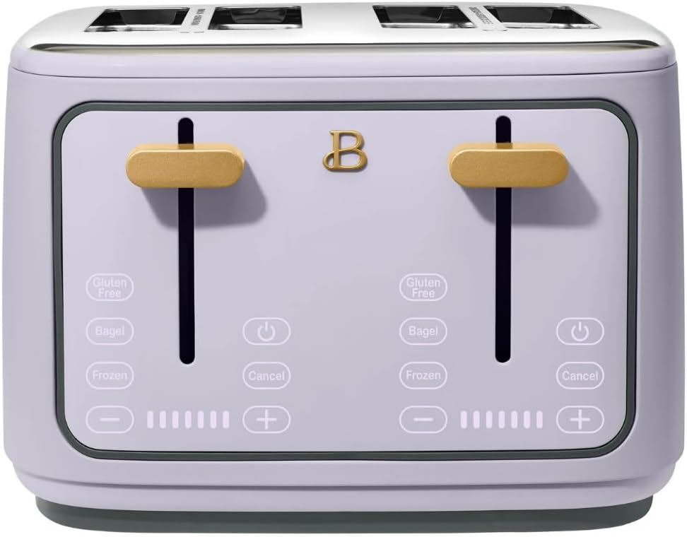 Torradeira elétrica de pão 4 fatias Beautiful Lavanda, 1800W, slots extralargos, display touch, funções bagel e congelados, aço inox, 110V