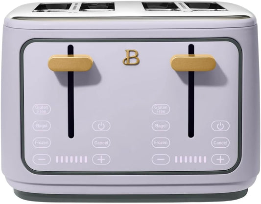Torradeira elétrica de pão 4 fatias Beautiful Lavanda, 1800W, slots extralargos, display touch, funções bagel e congelados, aço inox, 110V