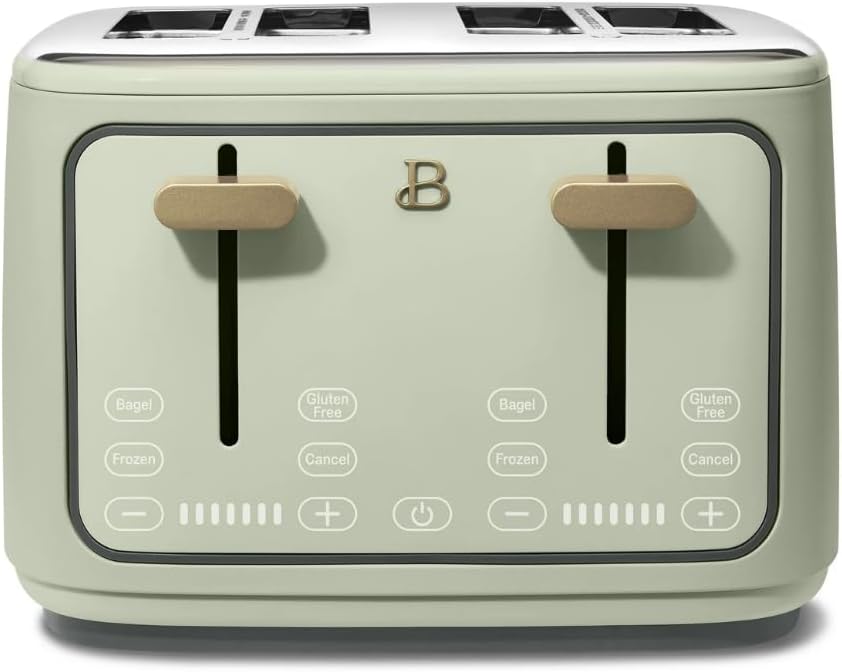 Torradeira elétrica de pão 4 fatias Beautiful Verde, 1800W, slots extralargos, display touch, funções bagel e congelados, aço inox, 110V