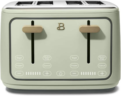 Torradeira elétrica de pão 4 fatias Beautiful Verde, 1800W, slots extralargos, display touch, funções bagel e congelados, aço inox, 110V