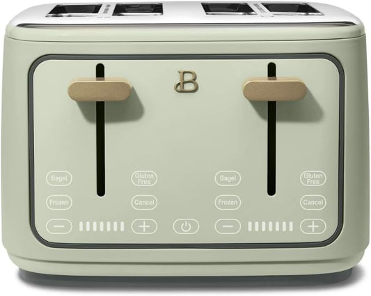 Torradeira elétrica de pão 4 fatias Beautiful Verde, 1800W, slots extralargos, display touch, funções bagel e congelados, aço inox, 110V
