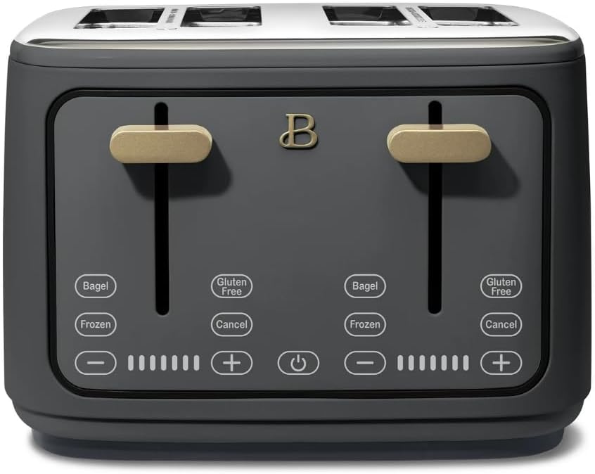 Torradeira elétrica de pão 4 fatias Beautiful Cinza, 1800W, slots extralargos, display touch, funções bagel e congelados, aço inox, 110V