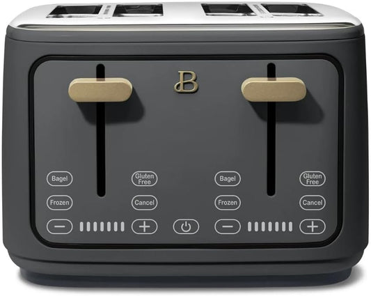 Torradeira elétrica de pão 4 fatias Beautiful Cinza, 1800W, slots extralargos, display touch, funções bagel e congelados, aço inox, 110V