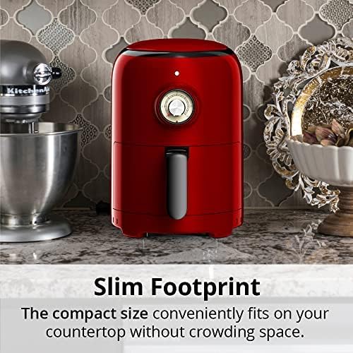 Fritadeira elétrica sem óleo Aria Air Fryers retrô vermelha, cesto cerâmico 1,9L, 800W, antiaderente, dials analógicos, fácil limpeza, 110V