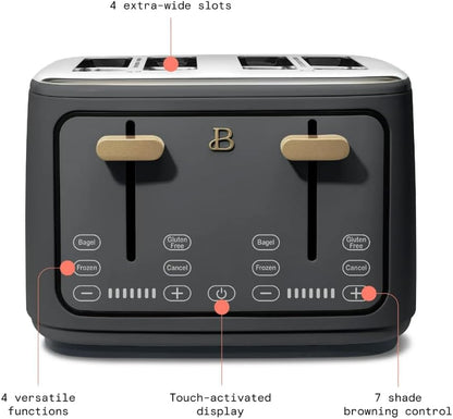 Torradeira elétrica de pão 4 fatias Beautiful Cinza, 1800W, slots extralargos, display touch, funções bagel e congelados, aço inox, 110V