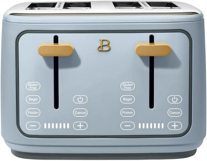 Torradeira elétrica de pão 4 fatias Beautiful Azul, 1800W, slots extralargos, display touch, funções bagel e congelados, aço inox, 110V