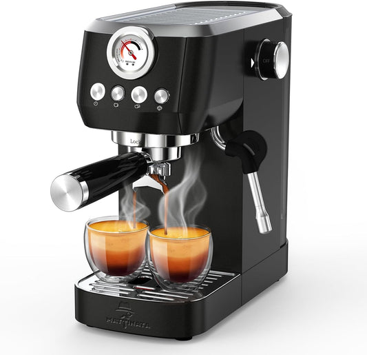 Máquina de Café Espresso MAttinata Preta, 20 Bar, Vaporizador Profissional, Reservatório Removível 1,45L, 110V
