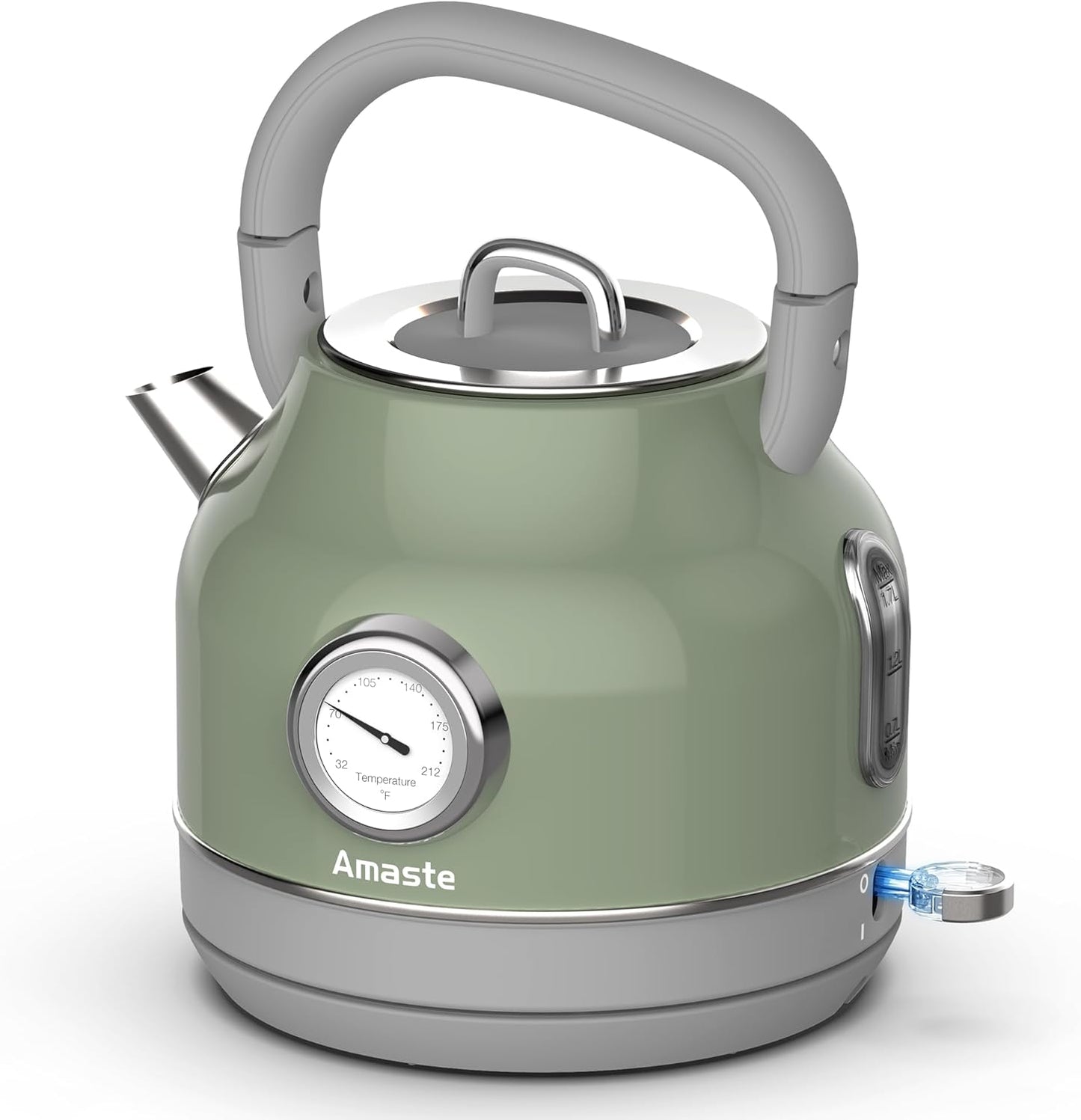 Chaleira Elétrica Amaste 1,7L Inox Verde Matcha, Termômetro Retro, 1500W, Proteção Antisseco, Tampa Removível, BT-K15FT 110V
