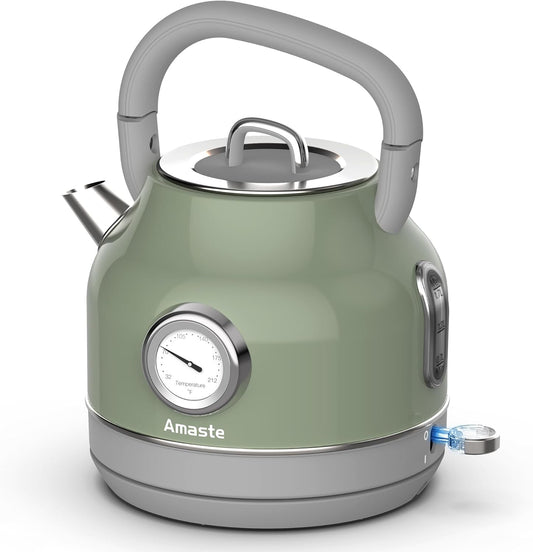 Chaleira Elétrica Amaste 1,7L Inox Verde Matcha, Termômetro Retro, 1500W, Proteção Antisseco, Tampa Removível, BT-K15FT 110V