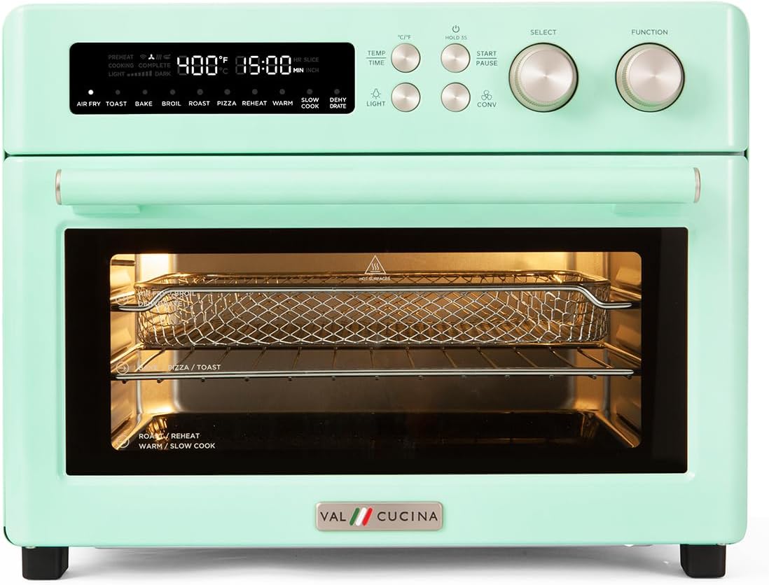 Forno Elétrico de Bancada Air Fryer Toaster Oven 10 em 1 VAL CUCINA TA25-GM1 Verde Retro, 26,3 L, Infravermelho, 1750 W, 110 V
