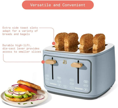 Torradeira elétrica de pão 4 fatias Beautiful Azul, 1800W, slots extralargos, display touch, funções bagel e congelados, aço inox, 110V