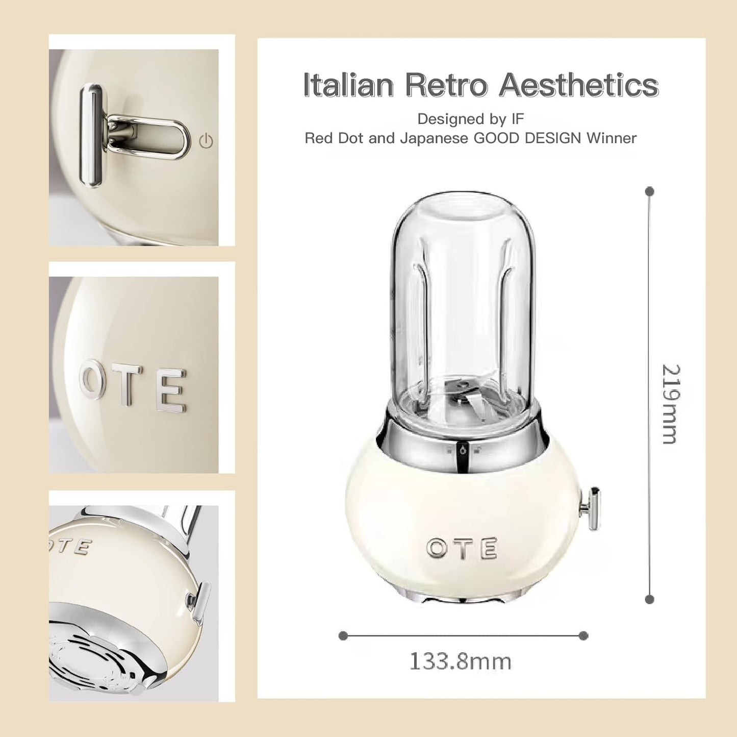 Mini Liquidificador Retrô OTE Rosa 200W Jarra de Vidro 400ml 220V