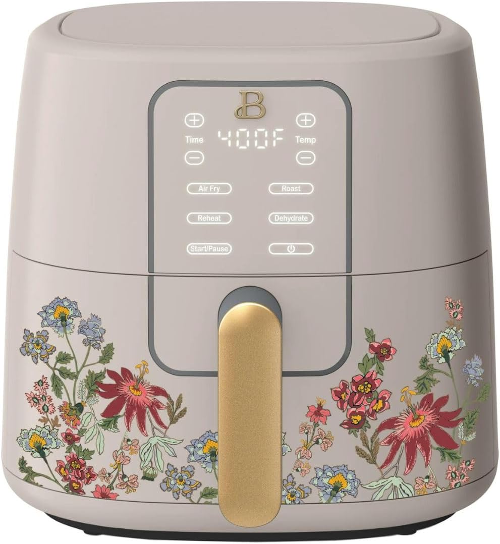 Air Fryer Digital 6L Beautiful Wildflower Porcini Taupe, TurboCrisp, 4 Funções, Display Touch, Cesto Antiad., 1750W, 110V