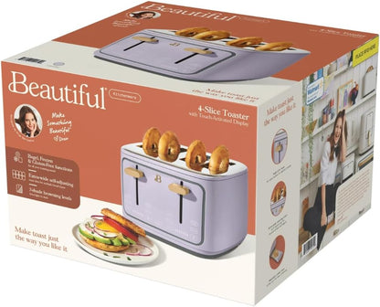 Torradeira elétrica de pão 4 fatias Beautiful Lavanda, 1800W, slots extralargos, display touch, funções bagel e congelados, aço inox, 110V