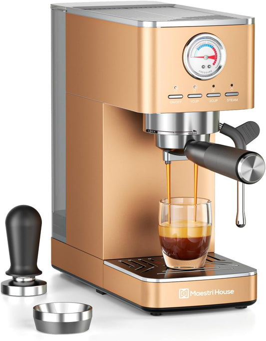 Máquina de Café Espresso Maestri House Rose Golden, 20 Bar ULKA, Vaporizador, Flowmeter, Reservatório 1,3L, Inox, 110V