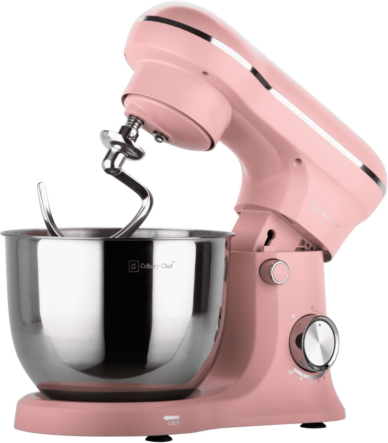 Batedeira Planetária Retrô CULINARY CHEF Rosa 8 Velocidades 4,5L 300W Bowl Inox Braço Basculante Antiderrapante 110V