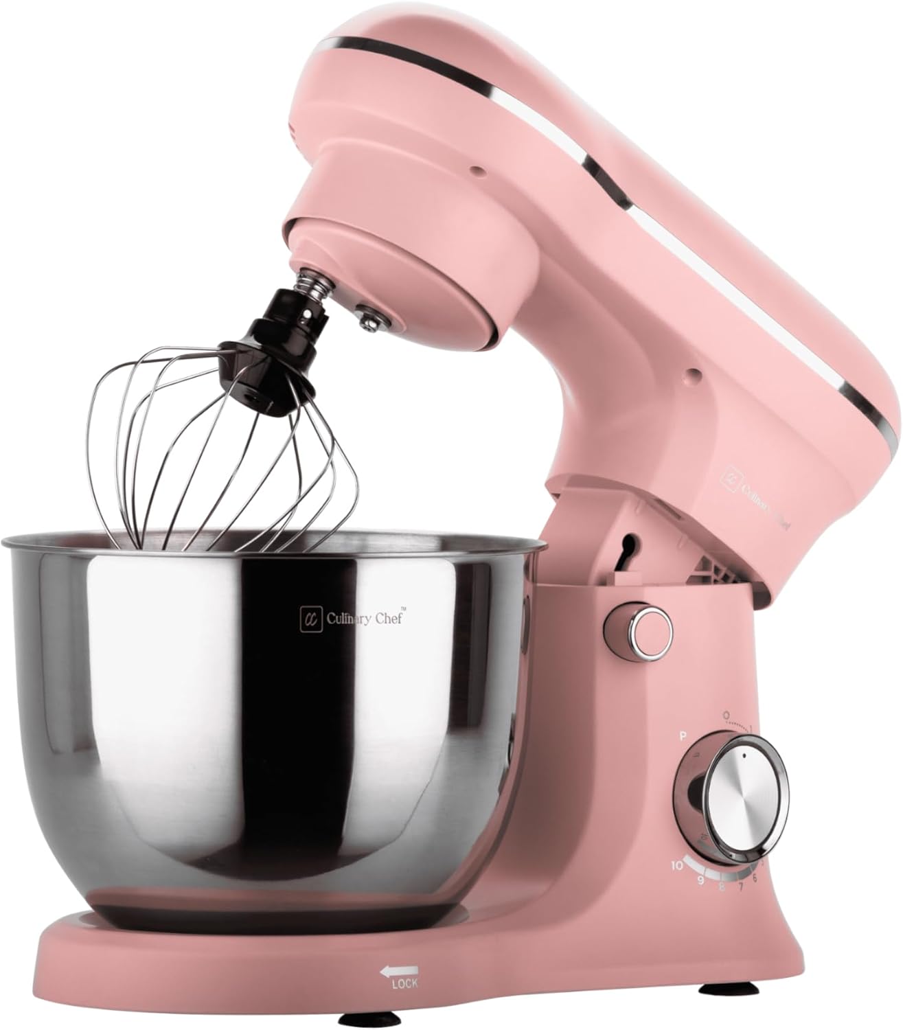 Batedeira Planetária Retrô CULINARY CHEF Rosa 8 Velocidades 4,5L 300W Bowl Inox Braço Basculante Antiderrapante 110V