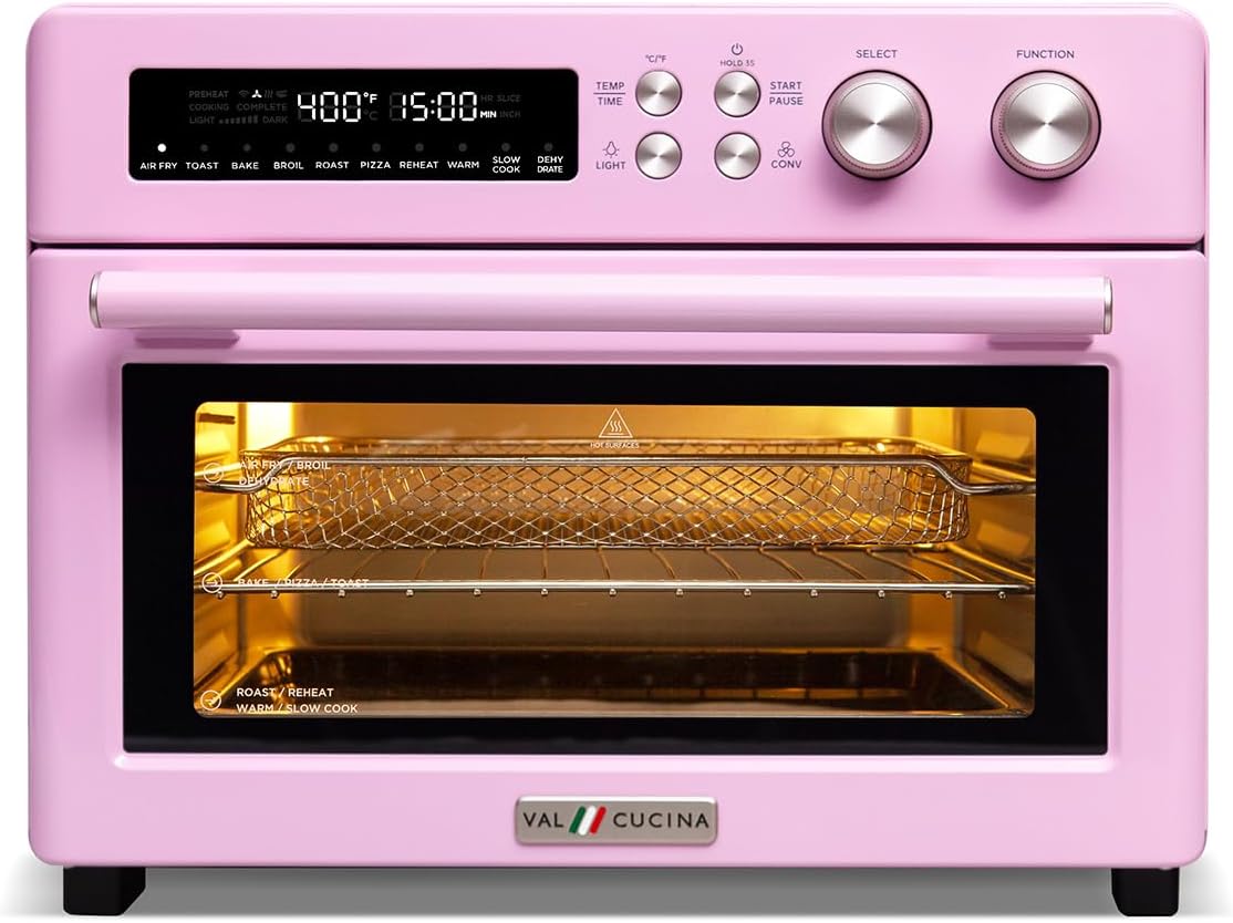 Forno Elétrico de Bancada Air Fryer Toaster Oven 10 em 1 VAL CUCINA TA25-GP3 Rosa Retrô, 26,3 L, Infravermelho, 1750 W, 110 V