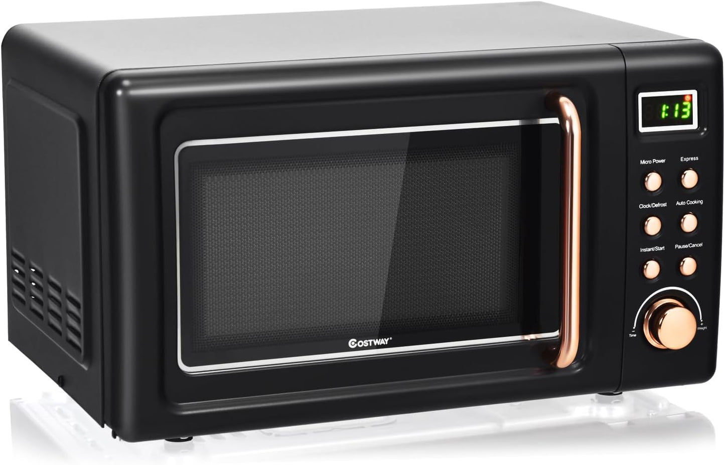Forno Micro-ondas Retrô de Bancada COSTWAY Dourado 20L 700W 5 Níveis 110V