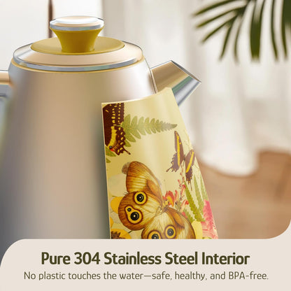 Chaleira Elétrica Hazel Quinn X Eduardo Recife Floral Retro 1,7L 1200W Inox 304 Termômetro Auto Desligamento Fervura Rápida 110V