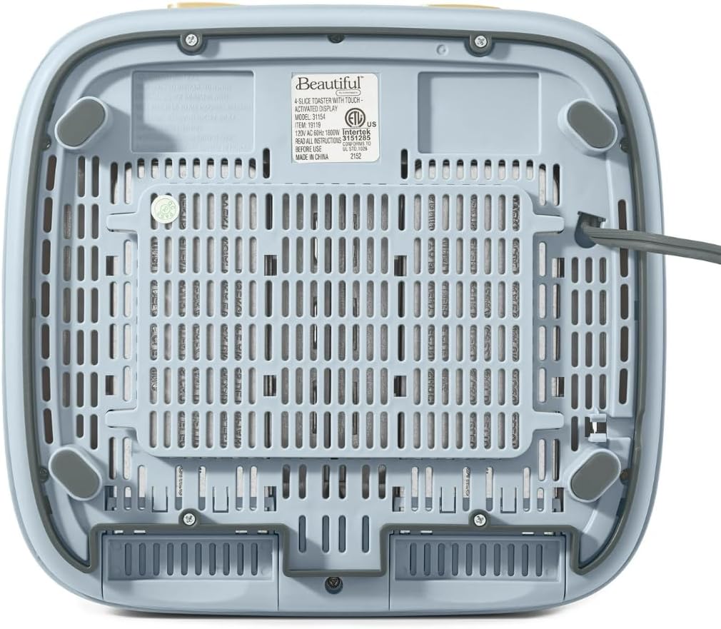 Torradeira elétrica de pão 4 fatias Beautiful Azul, 1800W, slots extralargos, display touch, funções bagel e congelados, aço inox, 110V