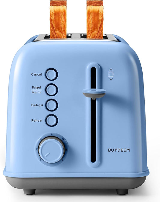 Torradeira BUYDEEM DT620 Azul 2 Fatias com Fendas Largas, Função Bagel e Muffin, Bandeja de Migalhas Removível e 7 Níveis de Tostagem, 110V