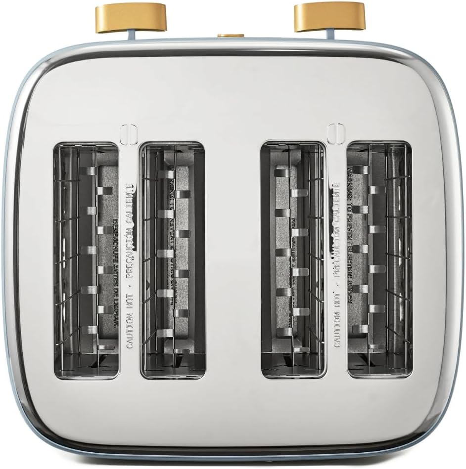 Torradeira elétrica de pão 4 fatias Beautiful Azul, 1800W, slots extralargos, display touch, funções bagel e congelados, aço inox, 110V