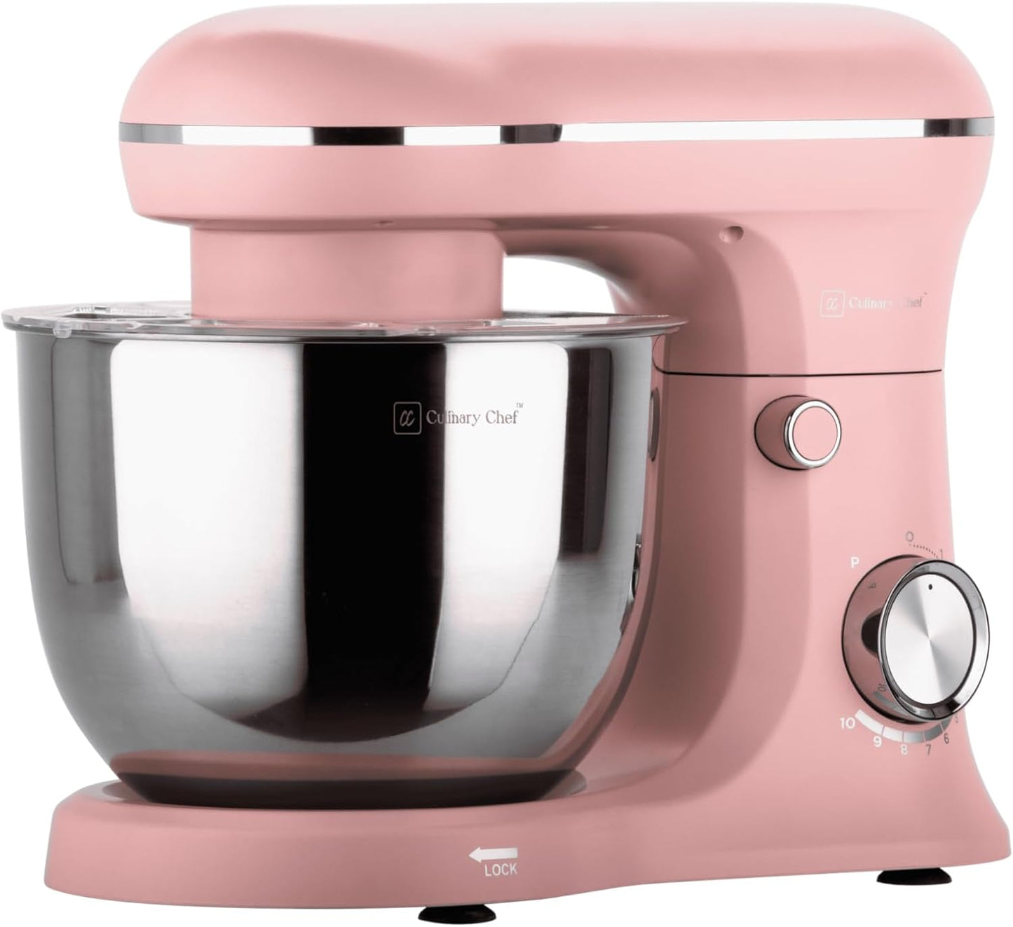 Batedeira Planetária Retrô CULINARY CHEF Rosa 8 Velocidades 4,5L 300W Bowl Inox Braço Basculante Antiderrapante 110V