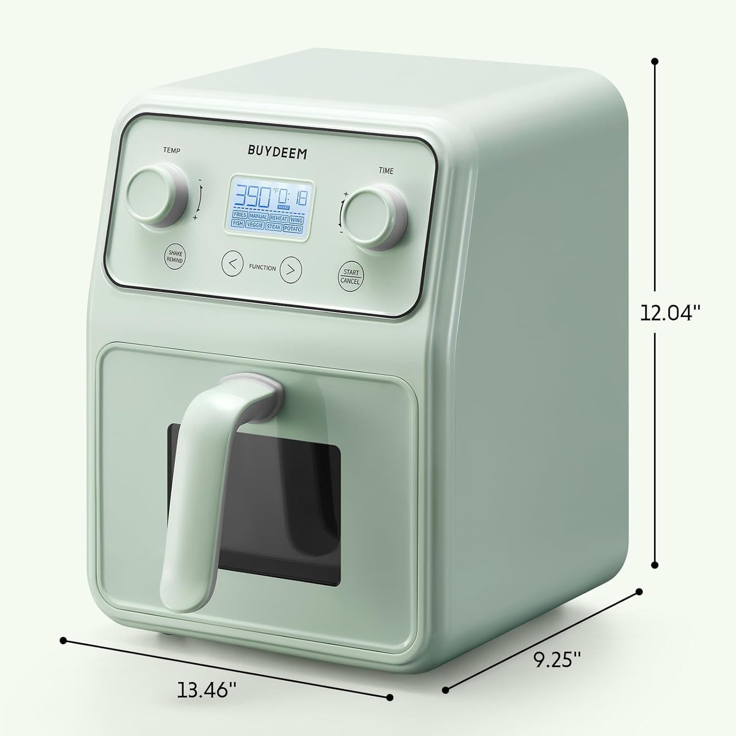 Air Fryer 8 em 1 BUYDEEM F51 Verde Cozy Inox com Visor LCD, Timer, Shake Reminder, 4,0 L, 110 V