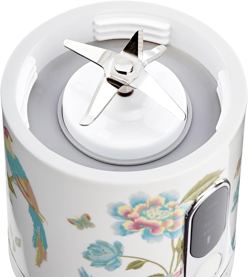 Mini Liquidificador Portátil Laura Ashley 450ml USB Elveden White, 100W, 6 Lâminas Inox, Smoothies, Academia, Viagem, Tampa Rosqueada