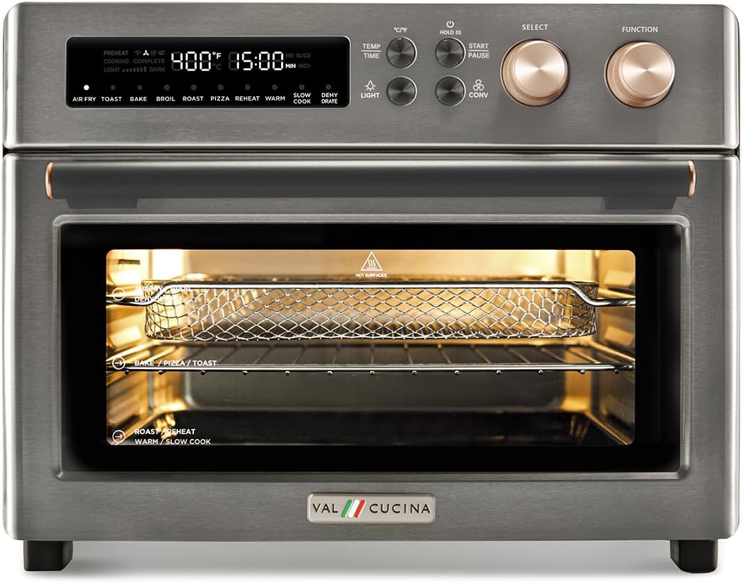 Forno Elétrico de Bancada Air Fryer Toaster Oven 10 em 1 VAL CUCINA TA25-GB3 Preto Fosco Inox, 26,3 L, Infravermelho, 1750 W, 110 V