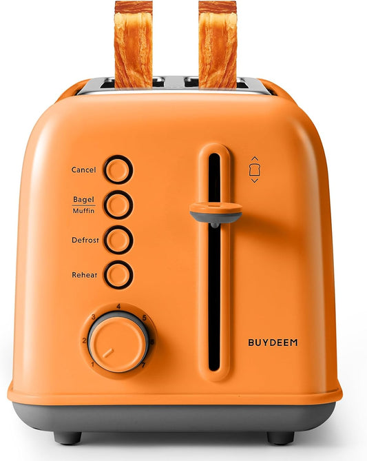 Torradeira BUYDEEM DT620 Laranja 2 Fatias com Fendas Largas, Função Bagel e Muffin, Bandeja de Migalhas Removível e 7 Níveis de Tostagem, 110V
