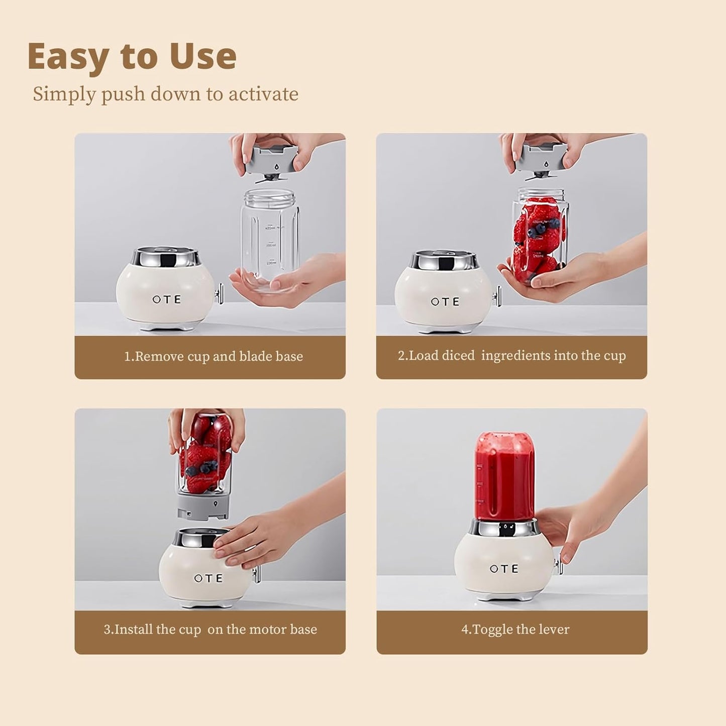 Mini Liquidificador Retrô OTE Vermelho 200W Jarra de Vidro 400ml 220V