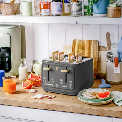 Torradeira elétrica de pão 4 fatias Beautiful Cinza, 1800W, slots extralargos, display touch, funções bagel e congelados, aço inox, 110V