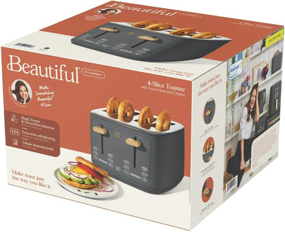 Torradeira elétrica de pão 4 fatias Beautiful Cinza, 1800W, slots extralargos, display touch, funções bagel e congelados, aço inox, 110V