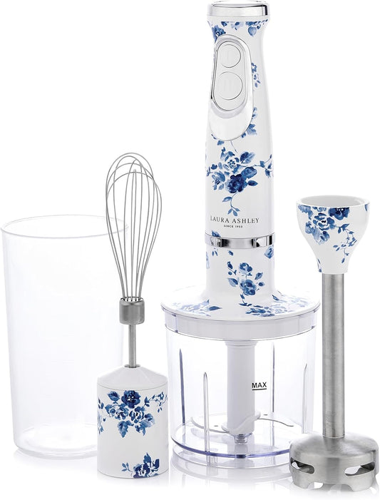 Mixer de Imersão 4 em 1 Laura Ashley 150W China Rose, 2 Velocidades, Lâminas Inox, Batedor, Copo Medidor 300ml, VQ-SBHB219-LACR-US 110V