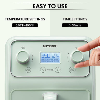 Air Fryer 8 em 1 BUYDEEM F51 Verde Cozy Inox com Visor LCD, Timer, Shake Reminder, 4,0 L, 110 V